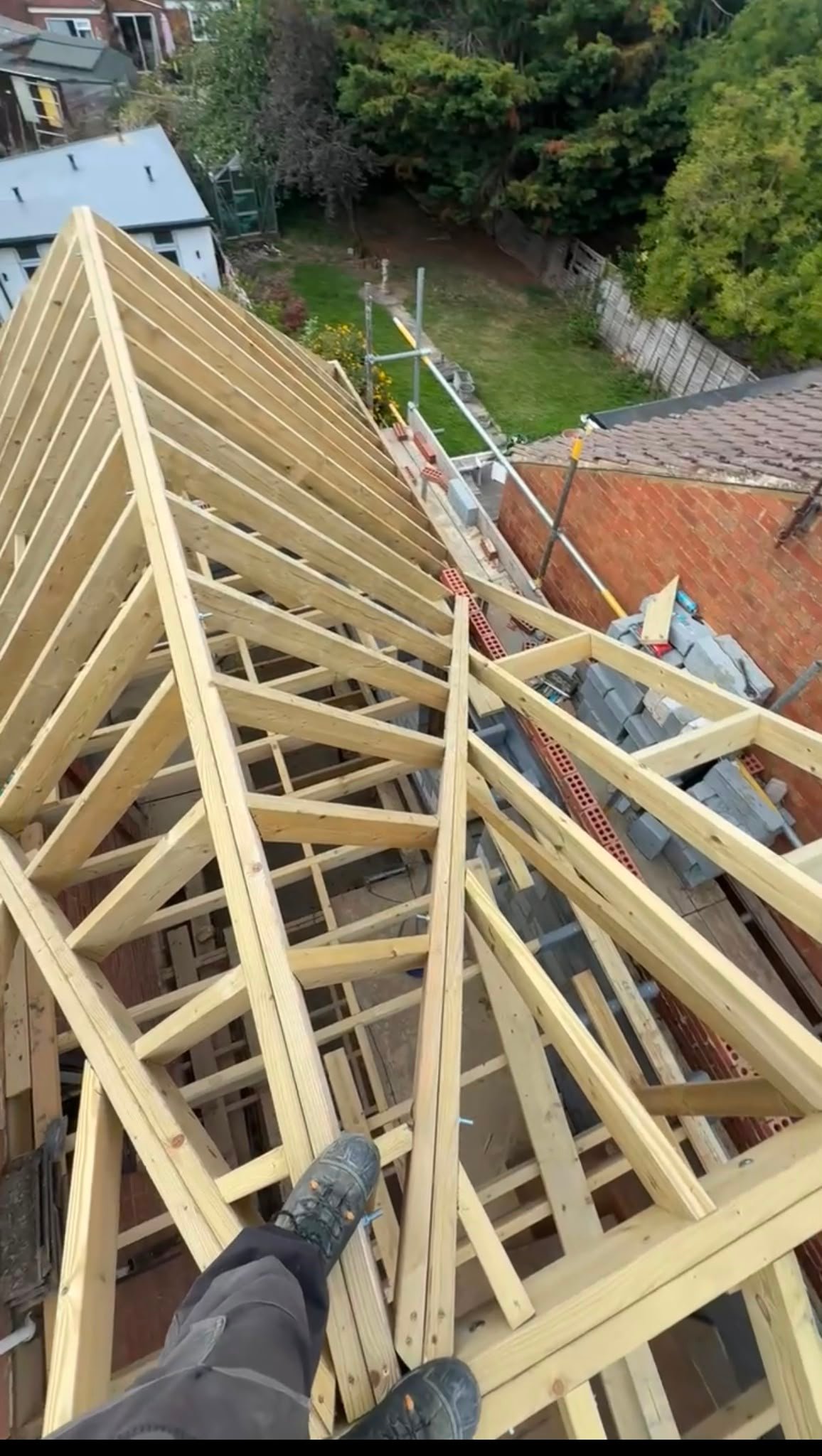 New timber roof structure under construction